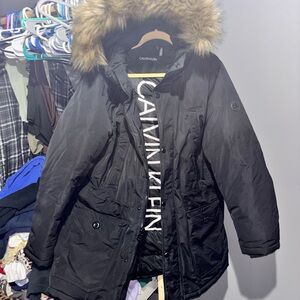 Men’s Calvin Klein Black Parka with Faux Fur Hood